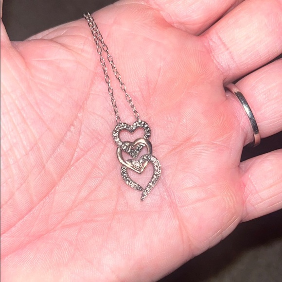 PAJ BB Stamped Elegant Silver with Rose Gold Center Heart Pendant Necklace 18 in - Picture 1 of 4